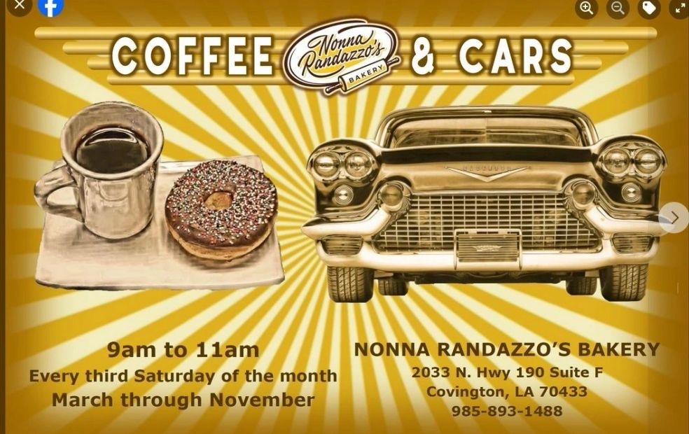 Nonna Randazzo's Bakery Coffee Bakery & Cars event at Nonna Randazzo's Bakery in Covington, LA on July 18, 2026
