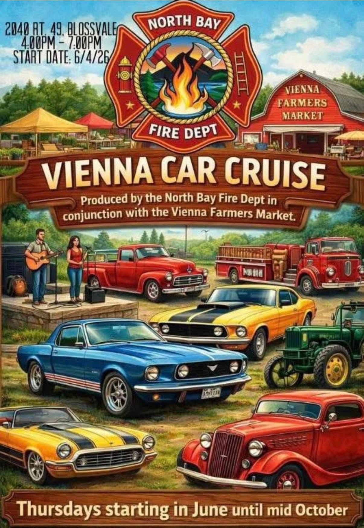 North Bay Fire Dept Vienna Car Cruise event at 2040 Route 49 in Blossvale, NY on July 10, 2026