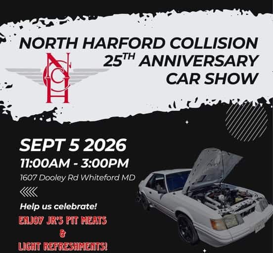North Harford Collision 25th Anniversary Car Show event at North Harford Collision in Whiteford, MD on September 5, 2026