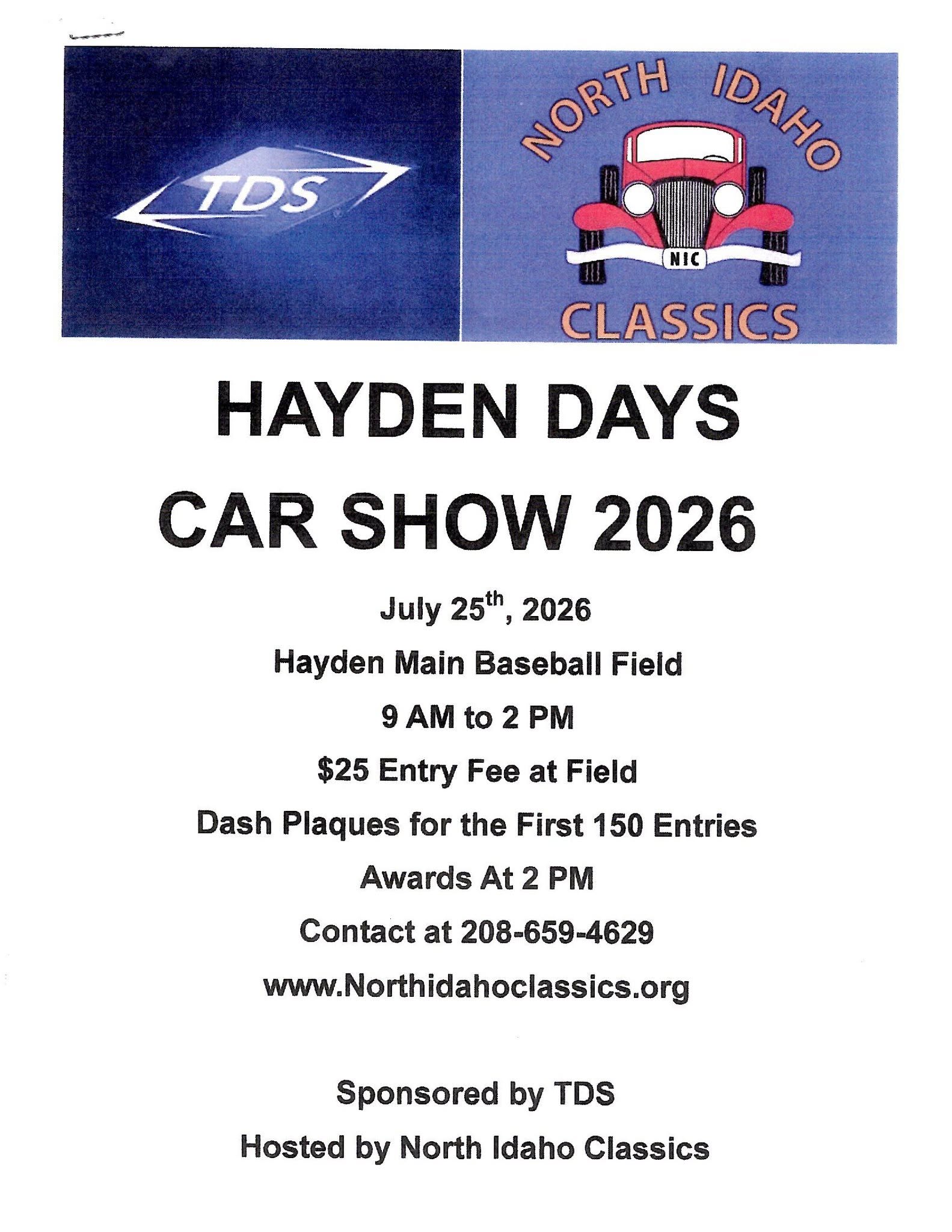 North Idaho Classics Hayden Days Car Show event at Hayden Main Baseball Field in Hayden, ID on July 25, 2026