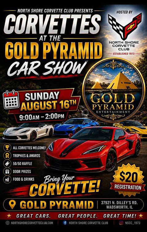 North Shore Corvette Club Corvettes at the Gold Pyramid Car Show event at Gold Pyramid in Wadsworth, IL on August 16, 2026