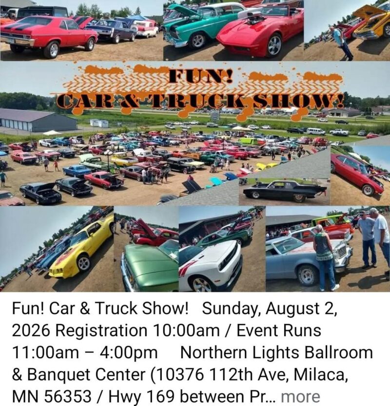 Northern Lights Ballroom & Banquet Center Car & Truck Show event at Northern Lights Ballroom & Banquet Center in Milaca, MN on August 2, 2026