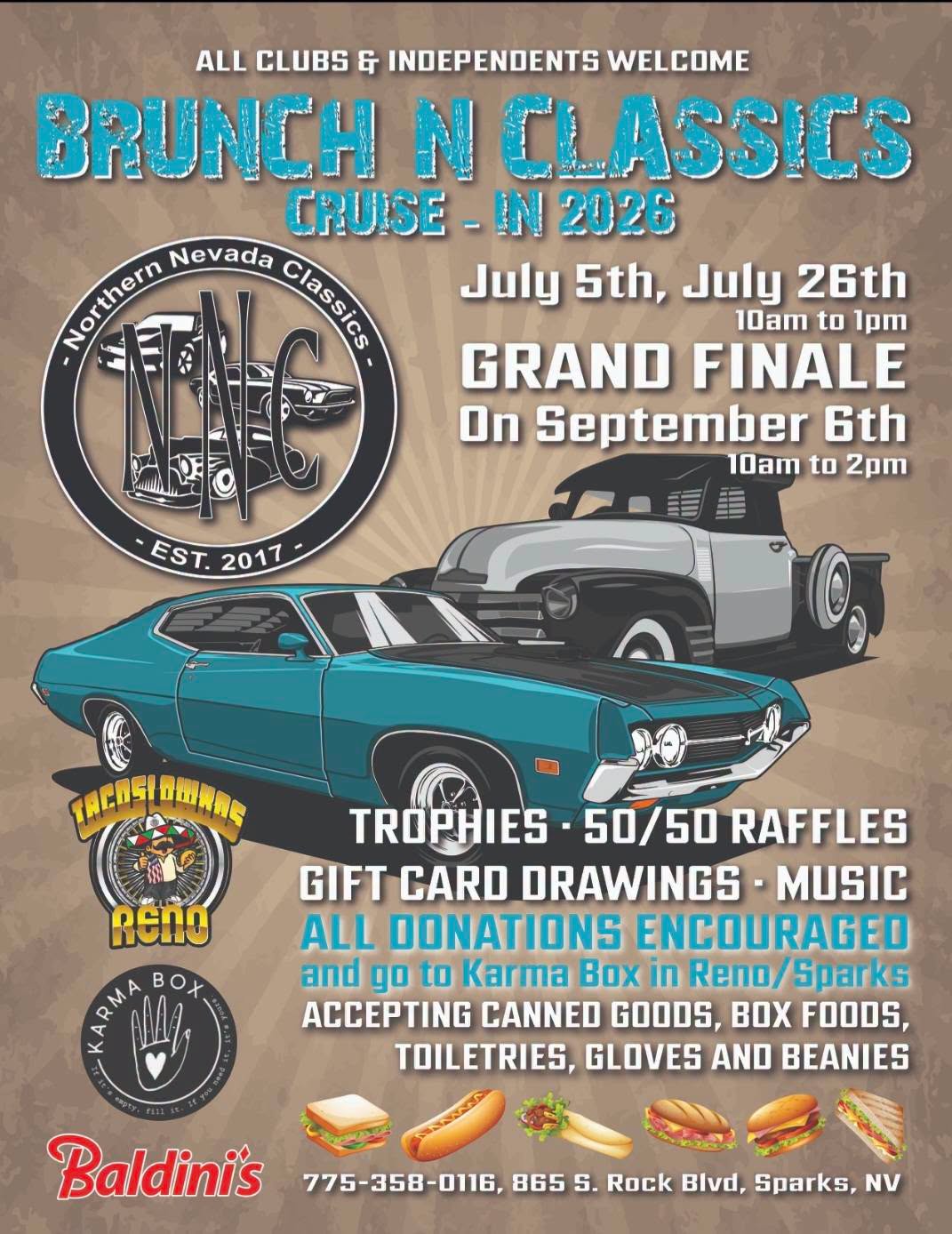 Northern Nevada Classics Brunch N Classics Cruise in event at Baldini's in Sparks, NV on July 26, 2026