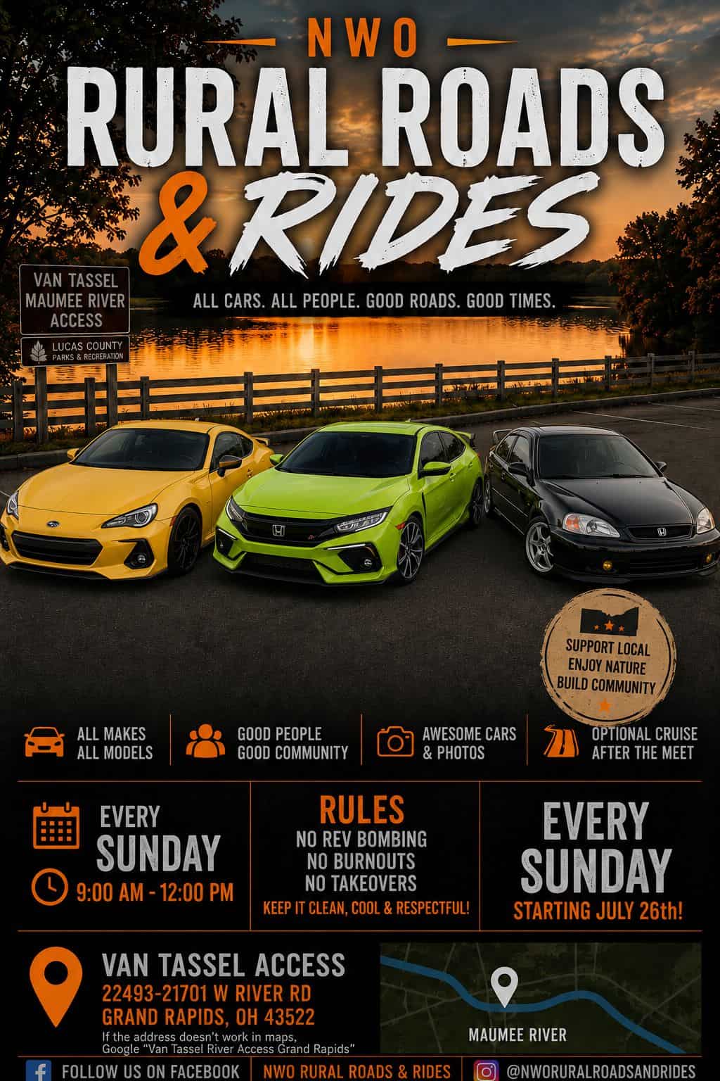 NWO Rural Roads & Rides event at Van Tassel Access in Grand Rapids, OH on July 26, 2026
