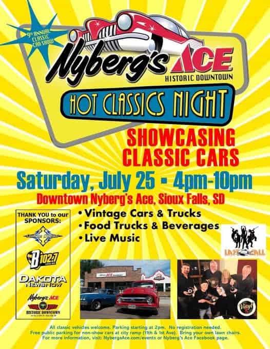 Nyberg's ACE Hot Classics Night event at Nyberg's ACE Historic Downtown in Sioux Falls, SD on July 25, 2026