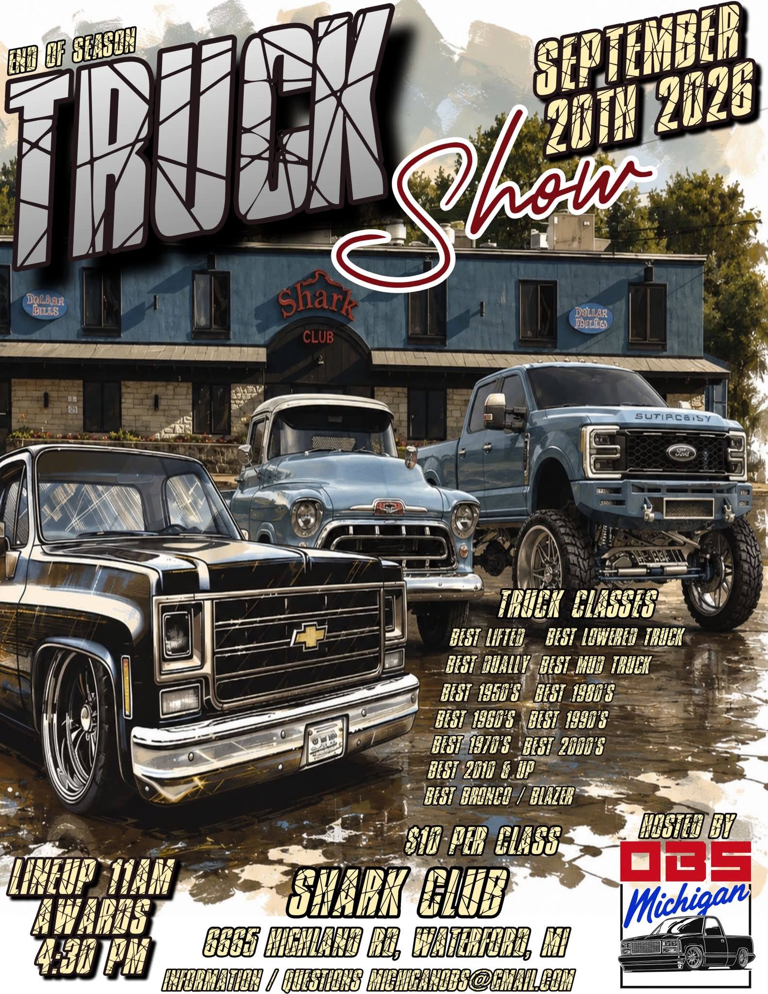 OBS Michigan End of Season Truck Show event at Shark Club in Waterford, MI on September 20, 2025