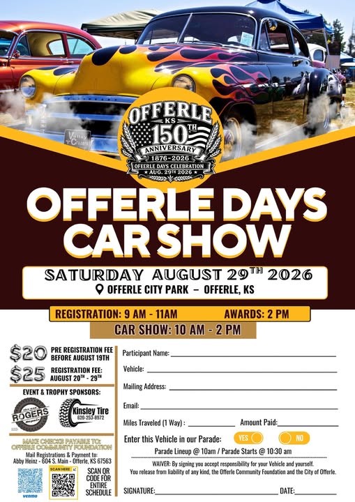 Offerle Days Celebration Car Show event at Offerle City Park in Offerle, KS on August 29, 2026