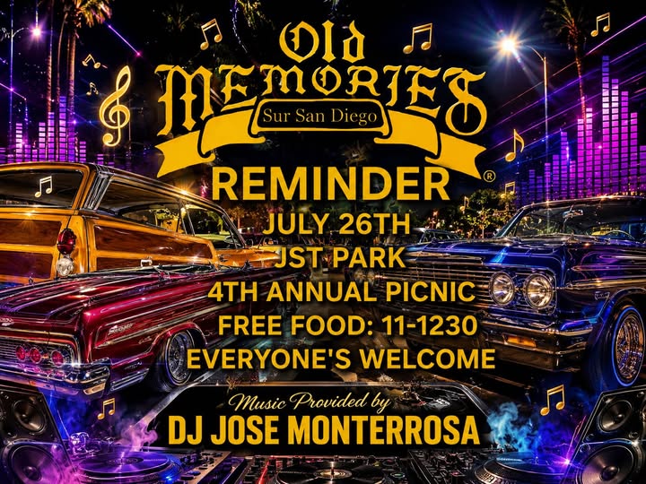 Old Memories Sur San Diego 4th Annual Picnic event at J Street Park in San Diego, CA on July 26, 2026