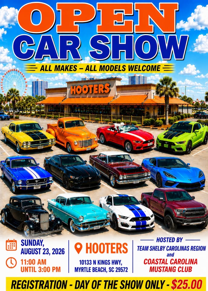 Open Car Show - All Makes All Models Welcome event at Hooters in Myrtle Beach, SC on August 23, 2026