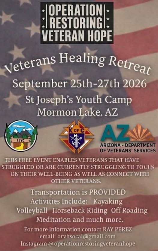 Operation Restoring Veteran Hope Veterans Healing Retreat event at St Joseph's Youth Camp in Mormon Lake, AZ on September 25, 2026