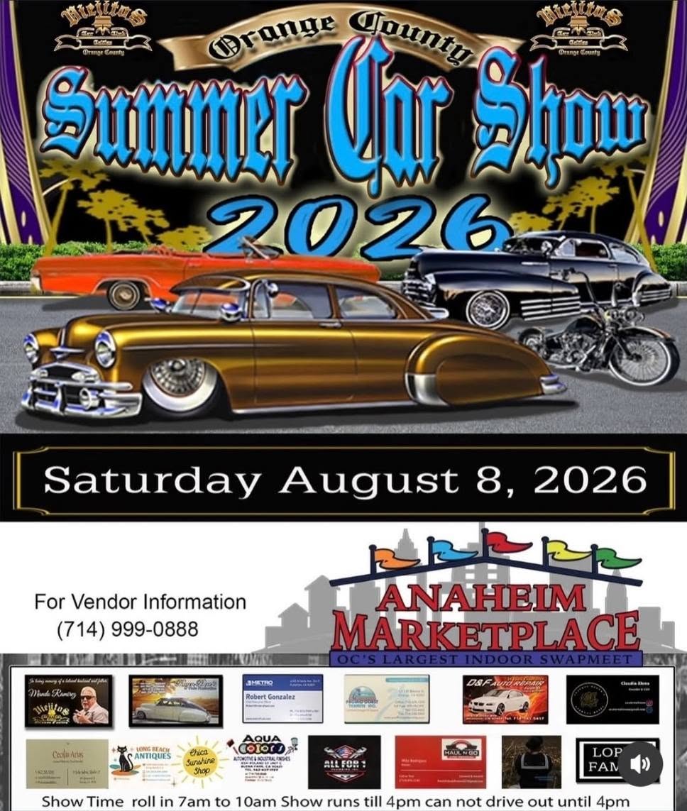 Orange County Summer Car Show event at Anaheim Marketplace in Anaheim, CA on August 8, 2026