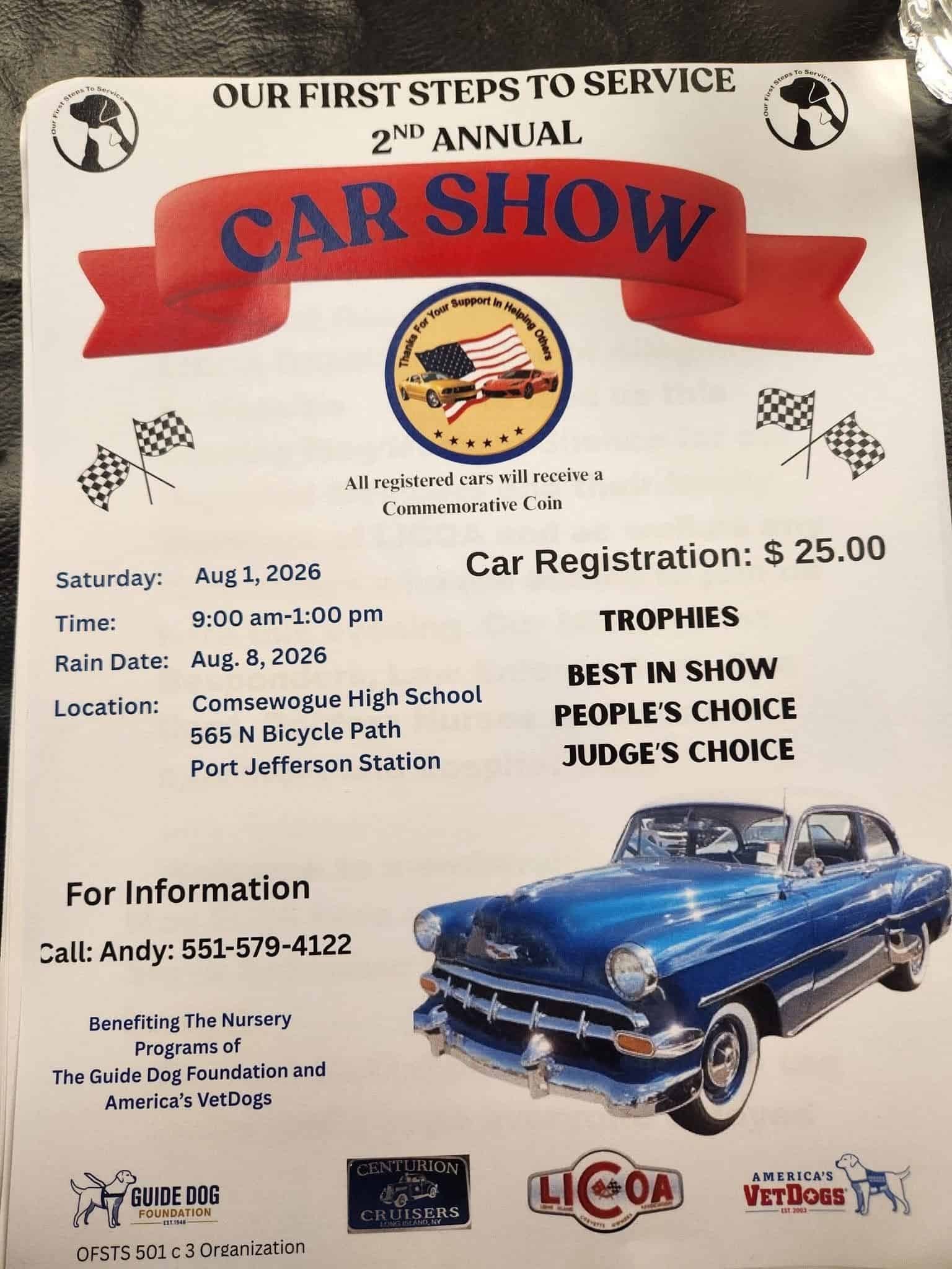 Our First Steps to Service 2nd Annual Car Show event at Comsewogue High School in Port Jefferson Station, NY on August 1, 2026