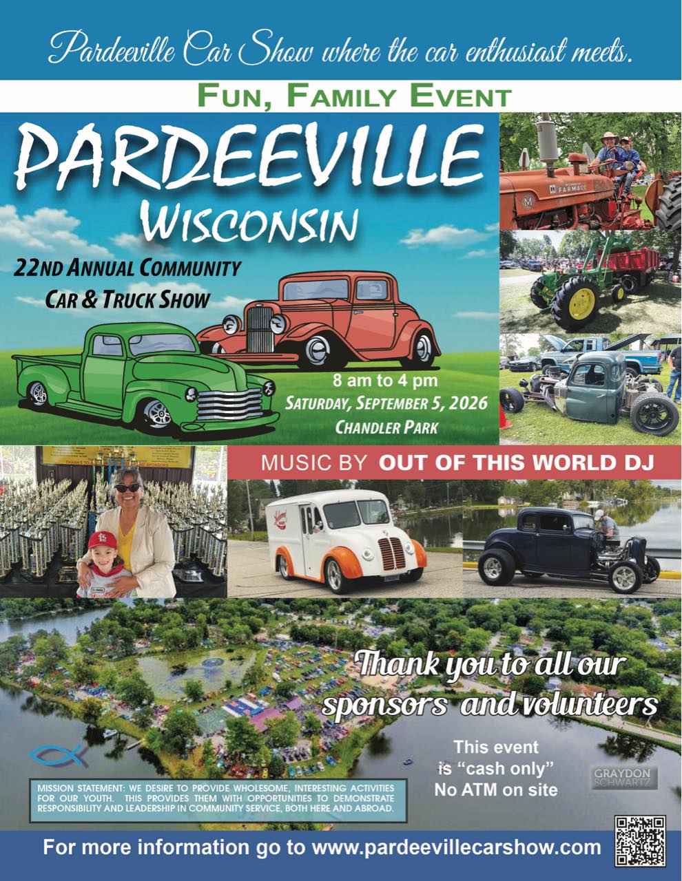 Pardeeville 22nd Annual Community Car & Truck Show event at Chandler Park in Pardeeville, WI on September 5, 2026