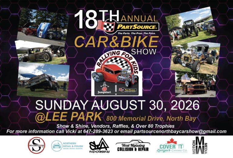 PartsSource Car & Bike Show event at Lee Park in North Bay, ON on August 30, 2026