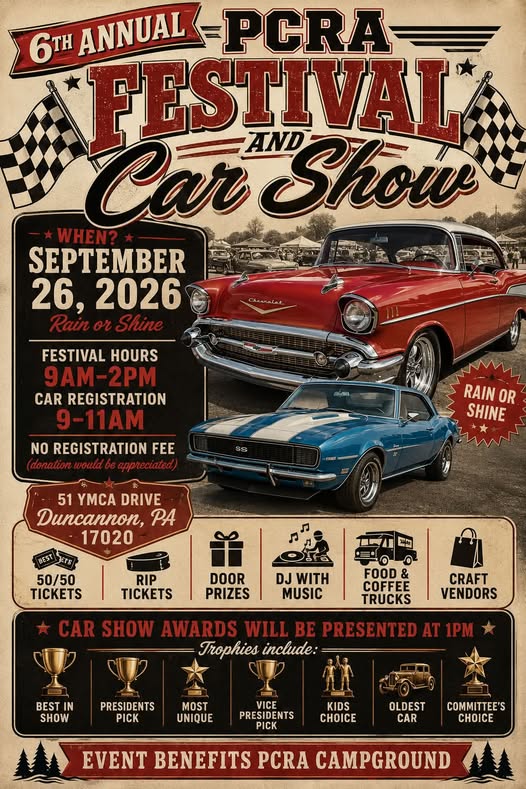 PCRA Festival Car Show event at 51 YMCA Drive in Duncannon, PA on September 26, 2026