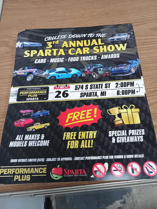 Performance Plus Sparta 3rd Annual Car Show event at Performance Plus in Sparta, MI on July 28, 2026