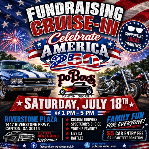 Po Boys Car Club Fundraising Cruise-In event at Riverstone Plaza in Canton, GA on July 18, 2026