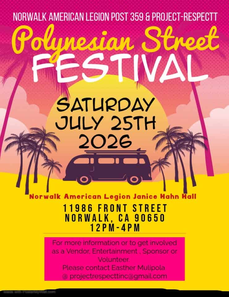 Polynesian Street Festival and Car and Motorcycle Display event at Norwalk American Legion Janice Hahn Hall in Norwalk, CA on July 25, 2026