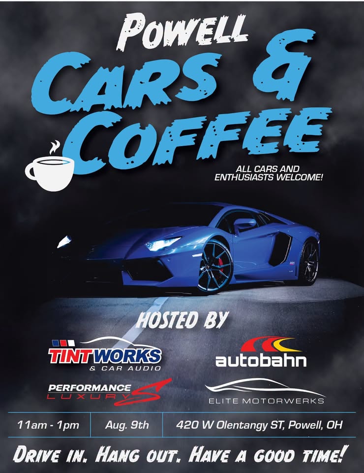 Powell Cars and Coffee event at Tint Works Ohio in Powell, OH on August 9, 2026