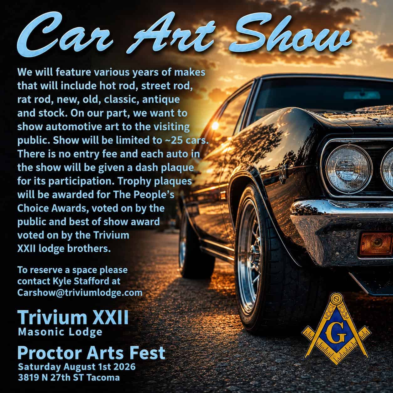 Proctor Car Art Show event at 3819 N 27th St in Tacoma, WA on August 1, 2026