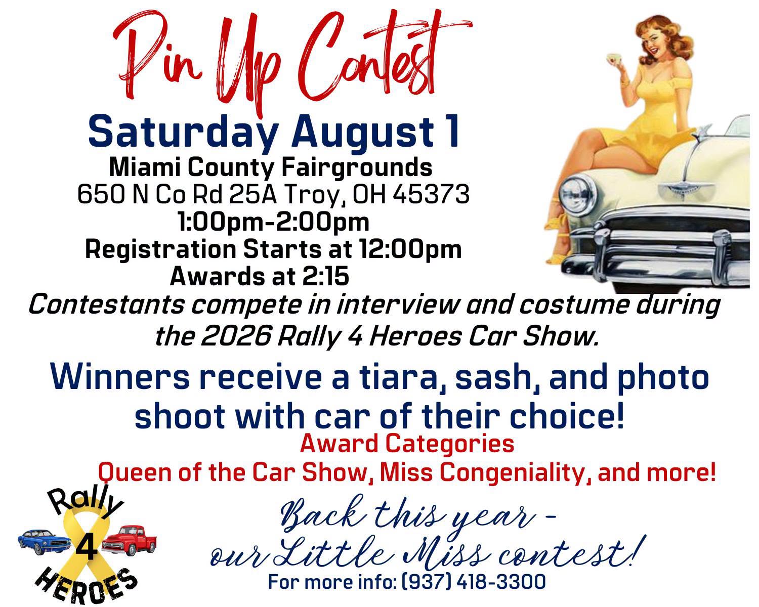 Rally 4 Heroes Pin up Contest event at Miami County Fairgrounds in Troy, OH on August 1, 2026