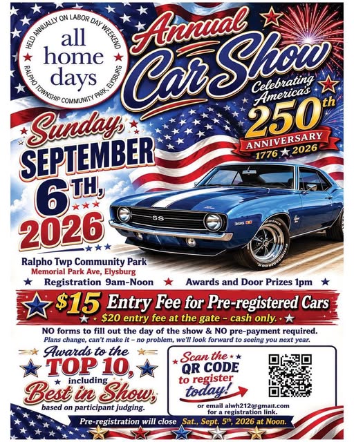 Ralpho Township Community Park Annual Car Show event at Ralpho Township Community Park in Elysburg, PA on September 6, 2026