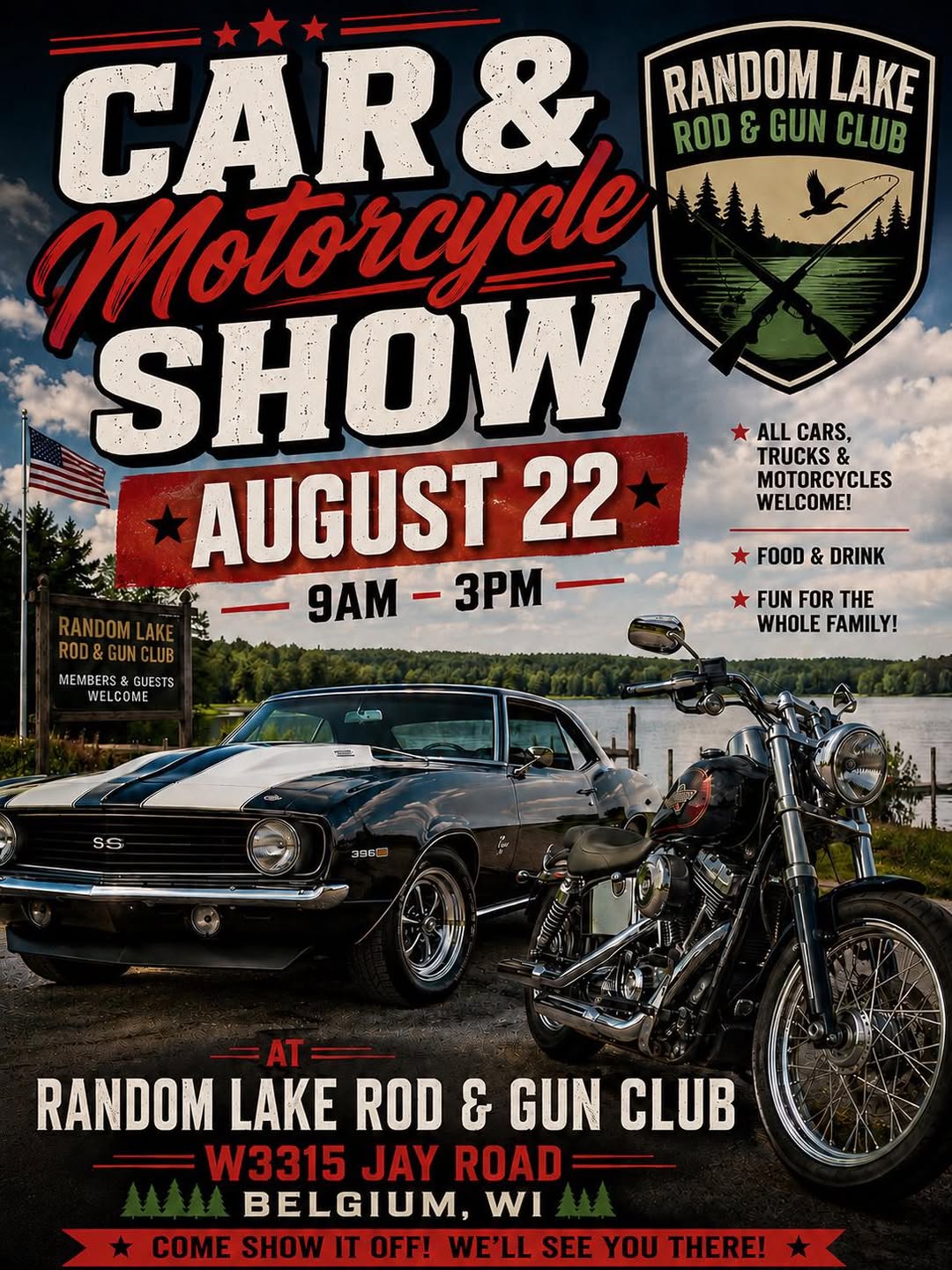 Random Lake Rod & Gun Club Car & Motorcycle Show event at Random Lake Rod & Gun Club in Belgium, WI on August 22, 2026