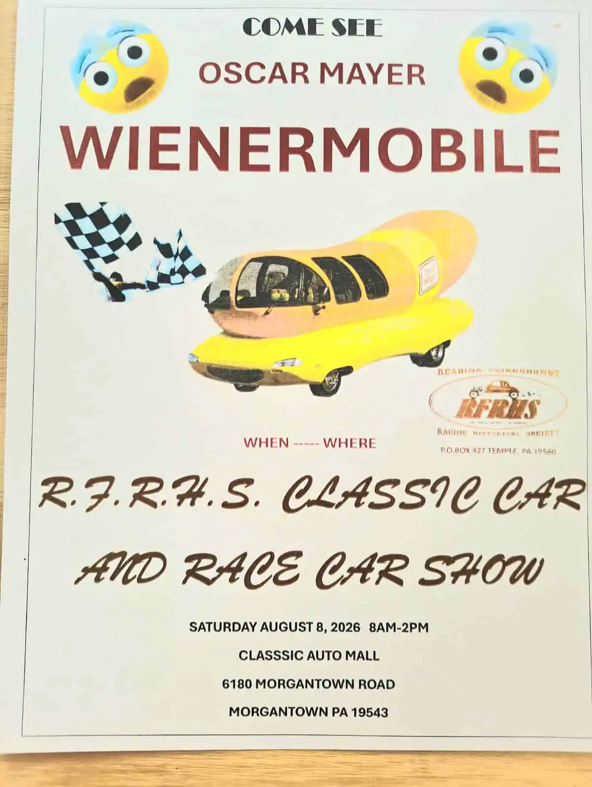 R.F.R.H.S. Classic Car and Race Car Show event at Classic Auto Mall in Morgantown, PA on August 8, 2026