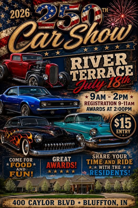 River Terrace 18th Annual Car Show event at River Terrace in Bluffton, IN on July 18, 2026