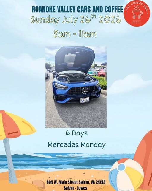 Roanoke Valley Cars and Coffee event at Lowe's in Salem, VA on July 26, 2026