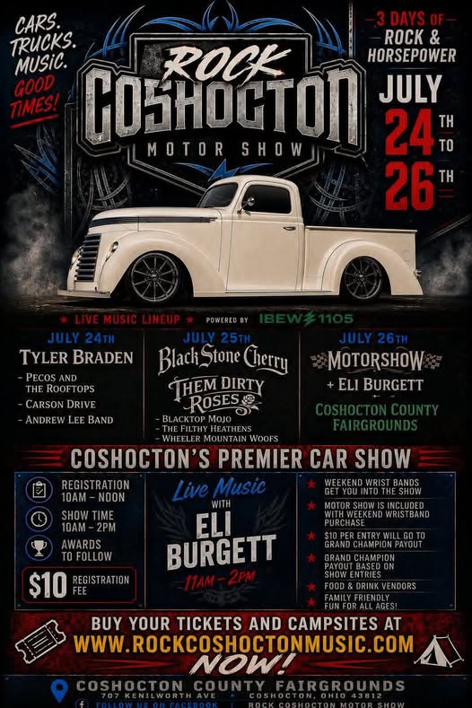 Rock Coshocton Motor Show event at Coshocton County Fairgrounds in Coshocton, OH on July 24, 2026