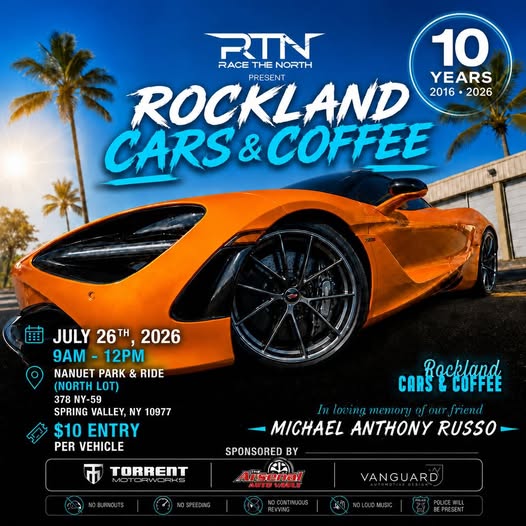 Rockland Cars & Coffee event at Nanuet Park & Ride in Spring Valley, NY on July 26, 2026