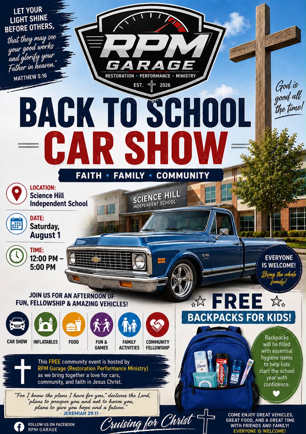 RPM Garage Back to School Car Show event at Science Hill Independent School in Science Hill, KY on August 1, 2026