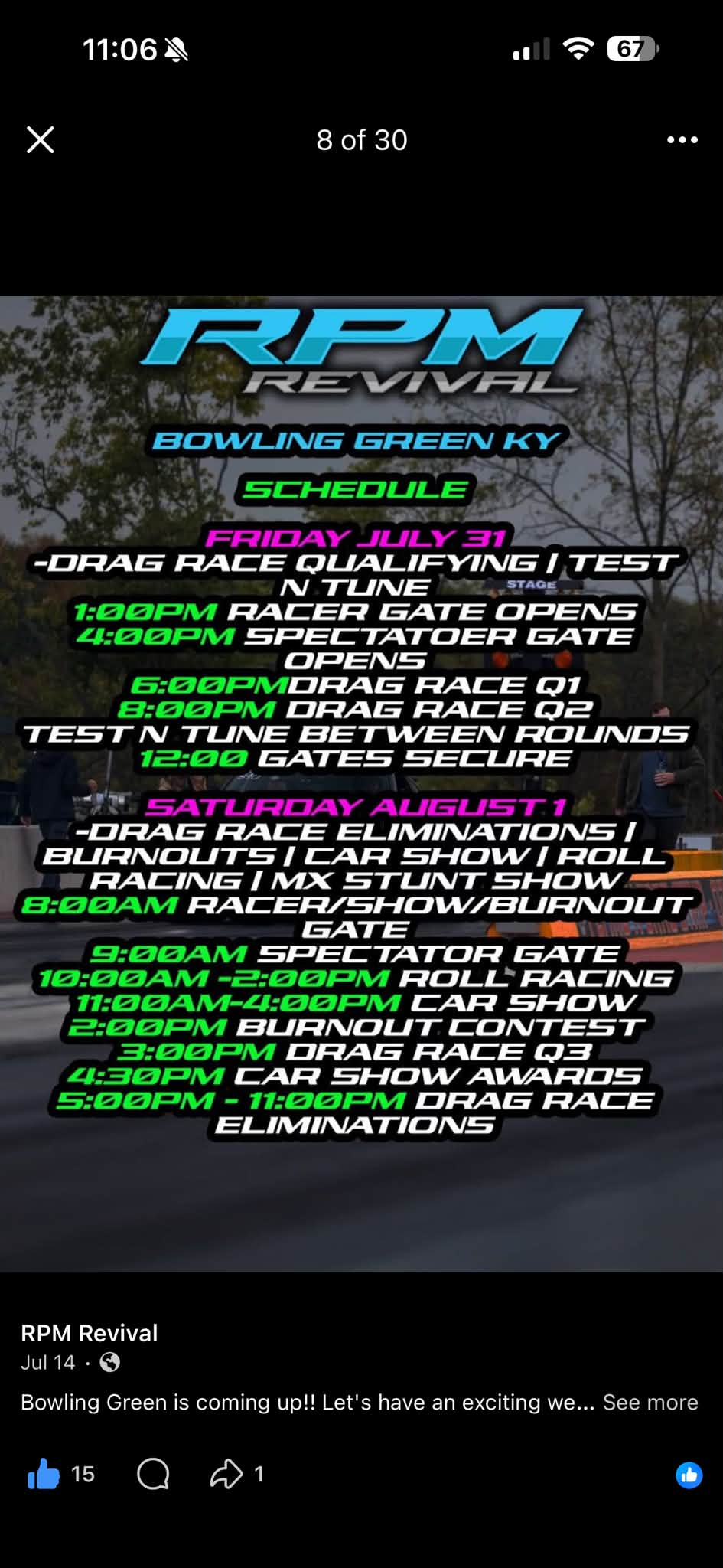 RPM Revival event at Beech Bend Raceway Park in Bowling Green, KY on July 31, 2026