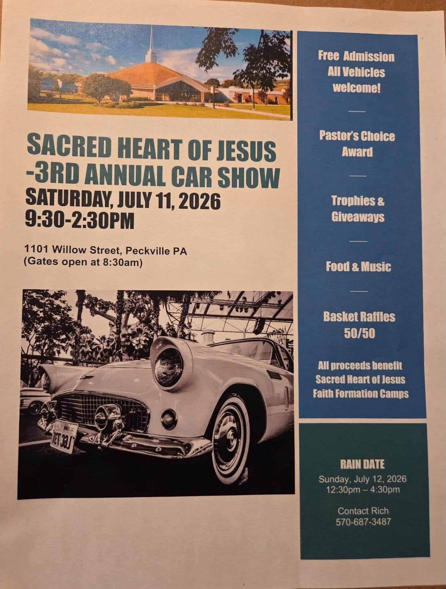 Sacred Heart of Jesus 3rd Annual Car Show event at Sacred Heart of Jesus in Peckville, PA on July 11, 2026