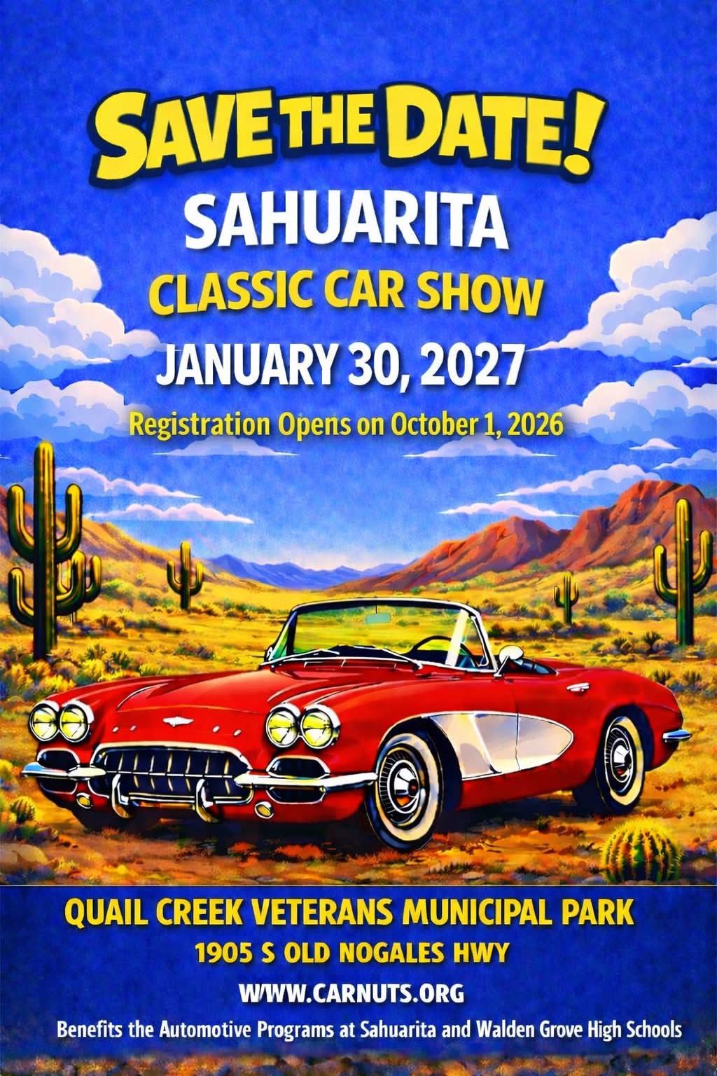 Sahuarita Classic Car Show event at Quail Creek Veterans Municipal Park in Sahuarita, AZ on January 30, 2026