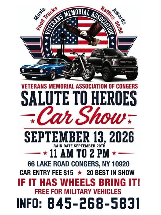 Salute to Heroes Car Show event at 66 Lake Road in Congers, NY on September 13, 2026