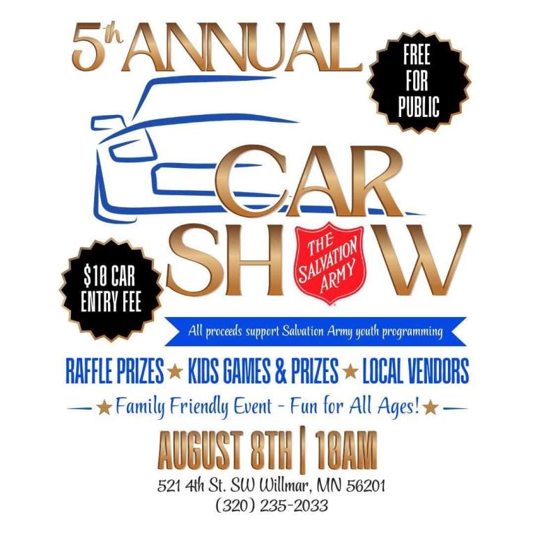 Salvation Army 5th Annual Car Show event at Salvation Army in Willmar, MN on August 8, 2026