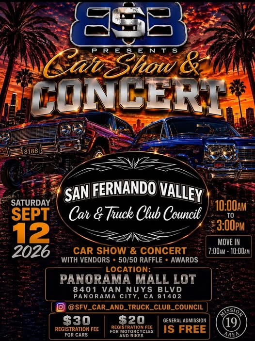 San Fernando Valley Car & Truck Club Council Car Show & Concert event at Panorama Mall in Panorama City, CA on September 12, 2026