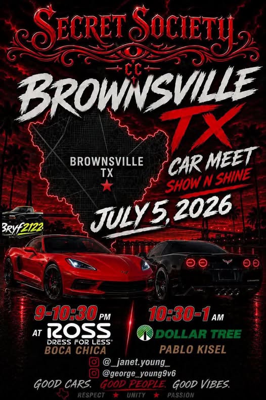 Secret Society Brownsville TX Car Meet Show N Shine event at Ross Dress for Less in Brownsville, TX on July 5, 2026