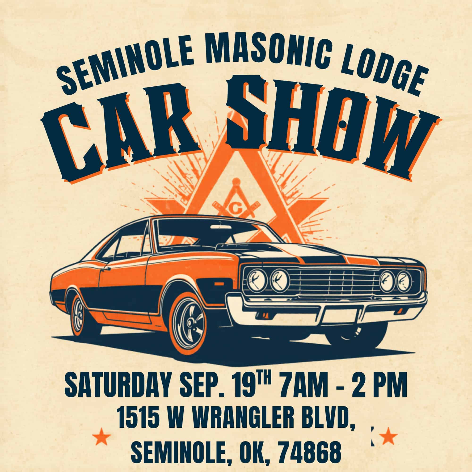 Seminole Masonic Lodge Annual Car Show event at 1515 W Wrangler Blvd in Seminole, OK on September 19, 2026