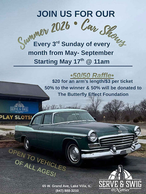 Serve & Swig Summer Car Shows event at Serve & Swig in Lake Villa, IL on July 20, 2026