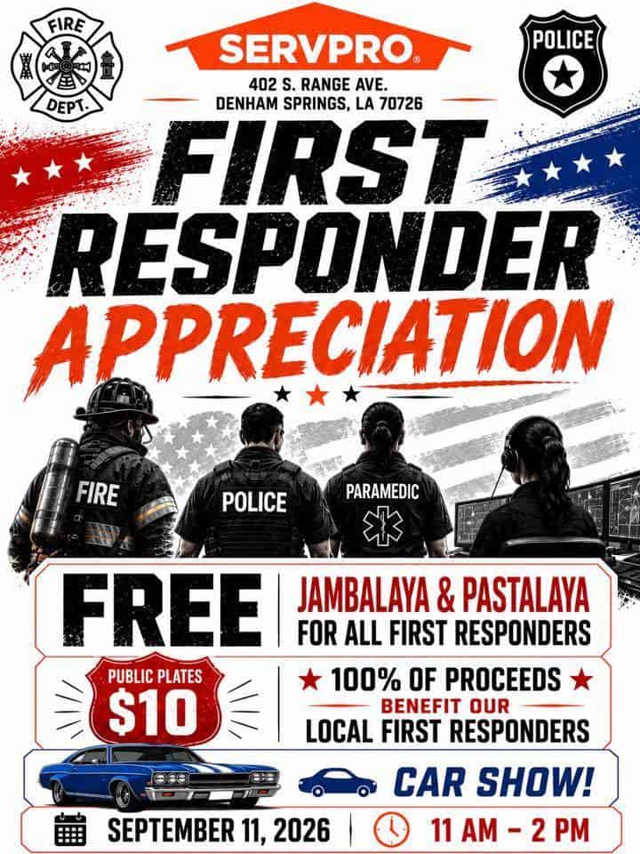 SERVPRO Team Reed First Responder Appreciation Car Show event at SERVPRO Team Reed in Denham Springs, LA on September 11, 2026