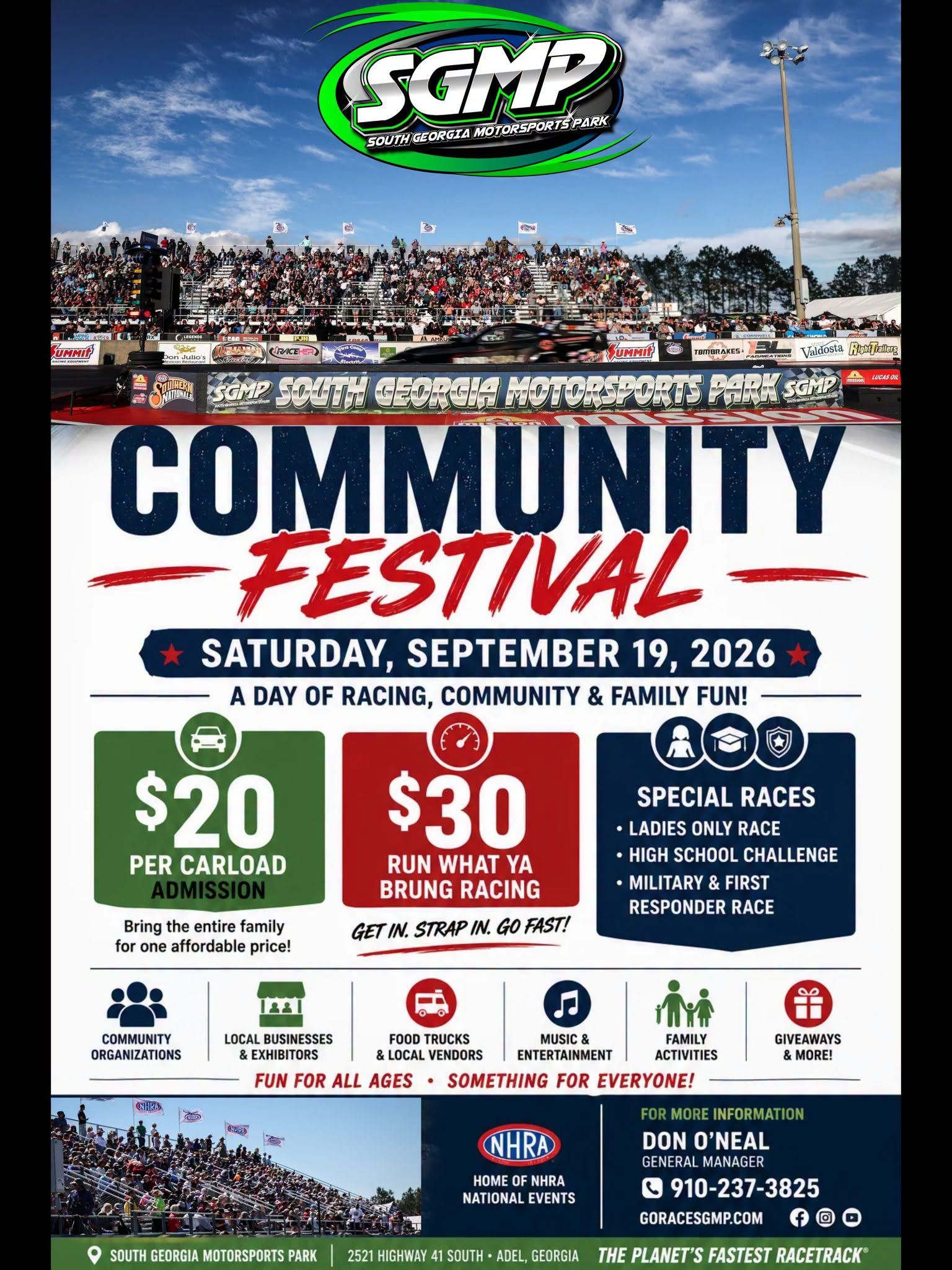 SGMP Community Festival event at South Georgia Motorsports Park in Adel, GA on September 19, 2026