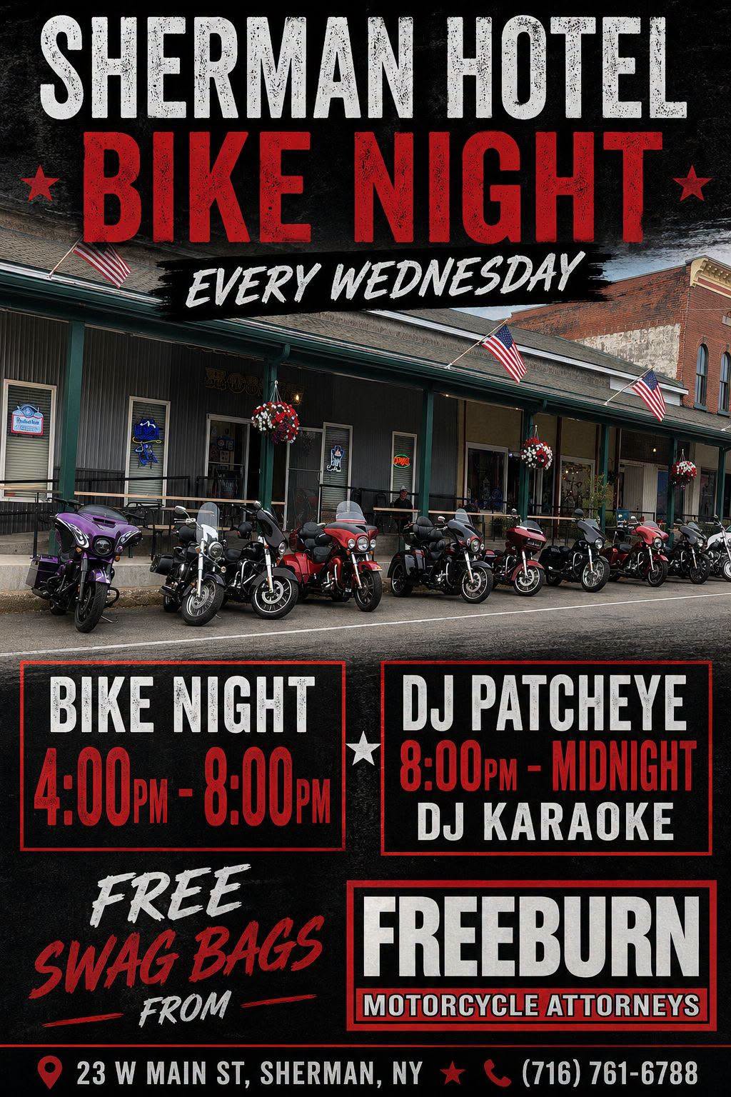Sherman Hotel Bike Night event at Sherman Hotel in Sherman, NY on August 5, 2026