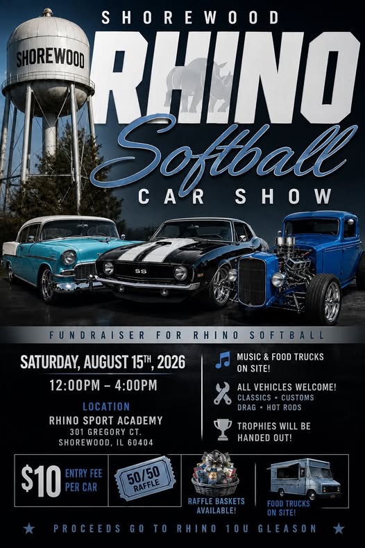 Shorewood Rhino Softball Car Show event at Rhino Sport Academy in Shorewood, IL on August 15, 2026
