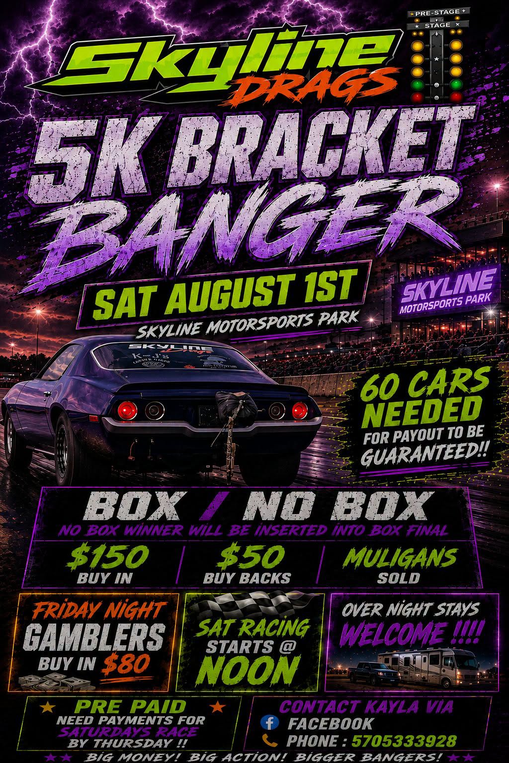 Skyline Drags 5K Bracket Banger event at Skyline Motorsports Park in Barton, NY on August 1, 2026