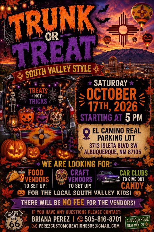 South Valley Trunk or Treat event at El Camino Real parking lot in Albuquerque, NM on October 17, 2026