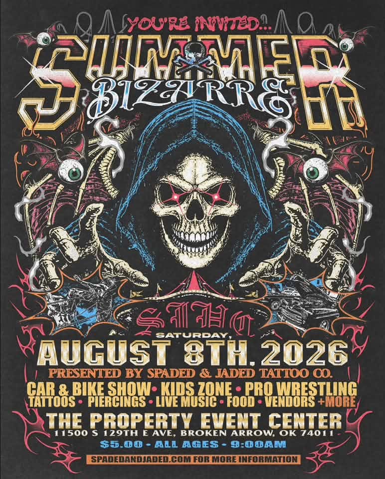 Spaded & Jaded Tattoo Co. Summer Bizarre event at The Property Event Center in Broken Arrow, OK on August 8, 2026