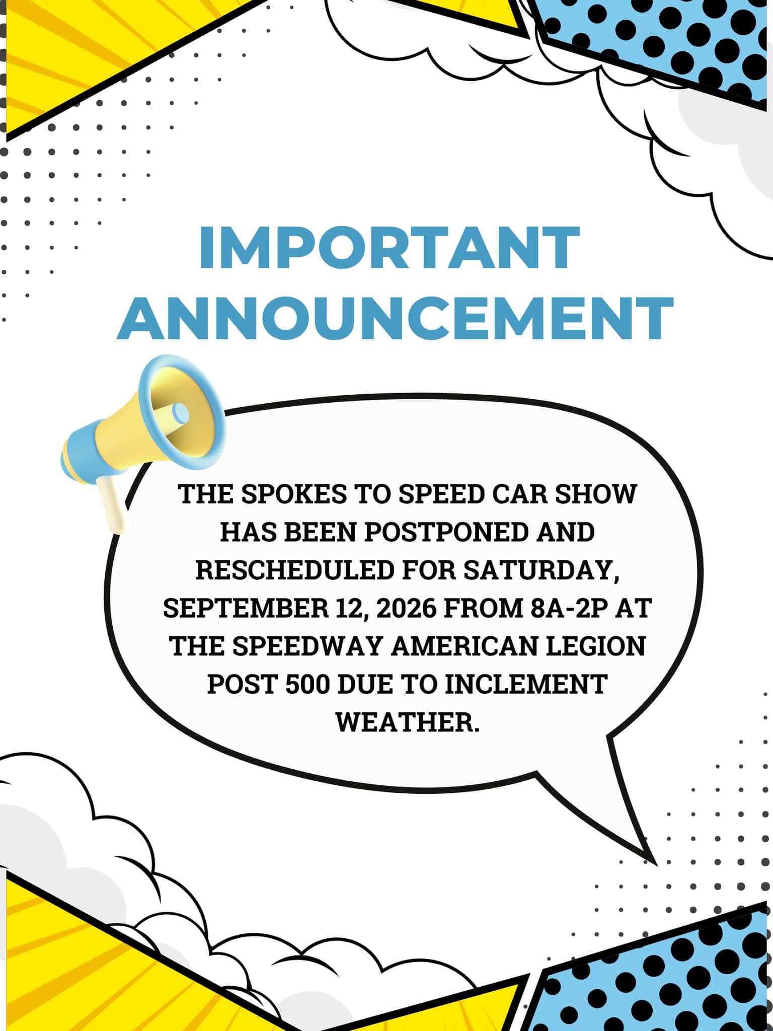Spokes to Speed 100 Years of Wheels event at Speedway American Legion Post 500 in Speedway, IN on September 12, 2026